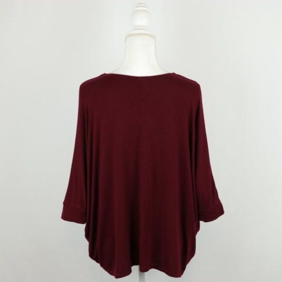 Forever 21 Women's Medium Red Purple V-Neck Short Dolman Sleeve Knit Blouse - Picture 3 of 6
